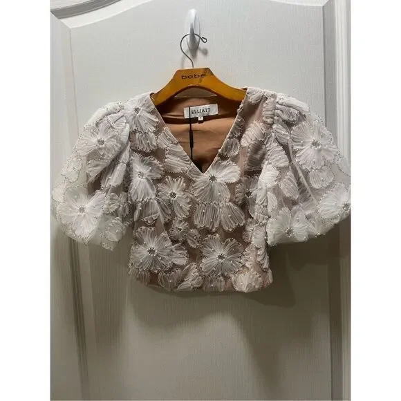 Elliatt Indira Floral Top & Skirt Set in Mesh White bridal bachelorette NWT$650 - Picture 11 of 16